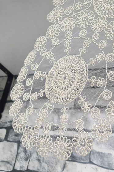 Çiçek Kordonlu 5 Parça Salon Takımı Krem - Çeyiz Diyarı (1)