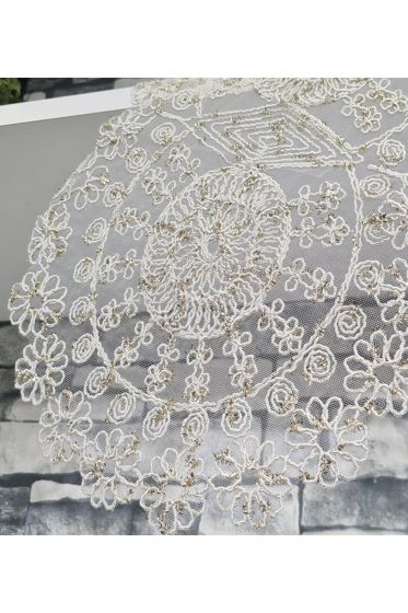 Çiçek Kordonlu 5 Parça Salon Takımı Krem - Gold - Çeyiz Diyarı (1)