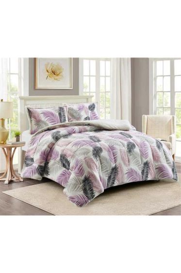 Çınar Desenli Çift Kişilik Yorgan Takımı 220x240 Cm Lila - Çeyiz Diyarı (1)