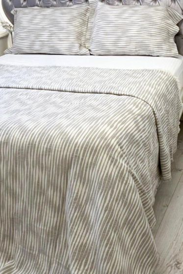 Çizgi Müslin Çift Kişilik Saçaklı Pike Takımı 230x250 Krem - Çeyiz Diyarı