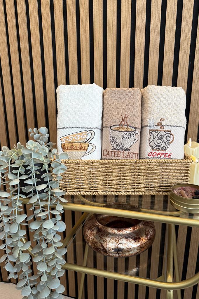 Coffee Nakışlı 3lü Piknik Havlu Takımı 40x60 Cm - 1