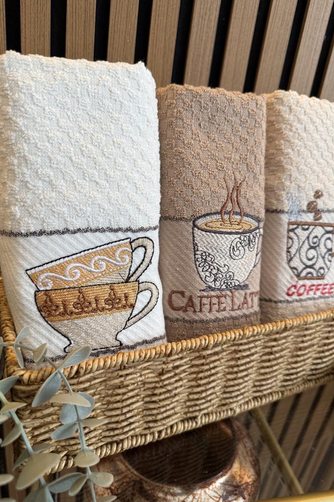Coffee Nakışlı 3lü Piknik Havlu Takımı 40x60 Cm - 2
