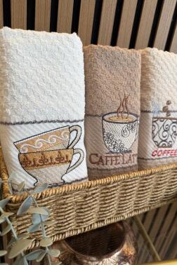 Coffee Nakışlı 3lü Piknik Havlu Takımı 40x60 Cm - 2