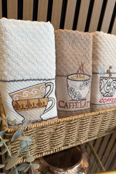 Coffee Nakışlı 3lü Piknik Havlu Takımı 40x60 Cm - Çeyiz Diyarı (1)