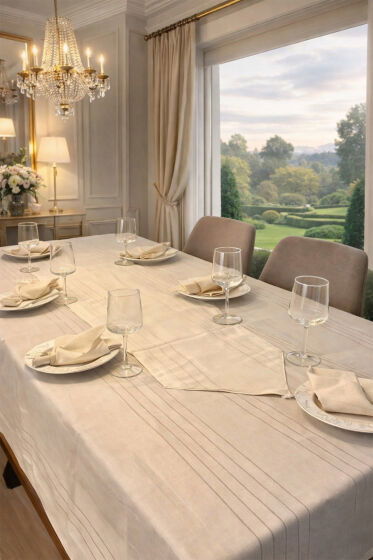 Colber 26 Parça Masa Örtüsü Takımı Bej - Çeyiz Diyarı