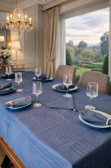 Colber 26 Parça Masa Örtüsü Takımı İndigo - Çeyiz Diyarı