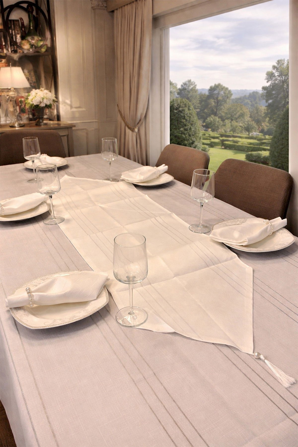 Colber 26 Parça Masa Örtüsü Takımı Krem - 1