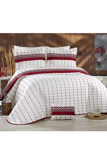 Colors Micro Çift Kişilik Yatak Örtüsü Krem Bordo - Çeyiz Diyarı