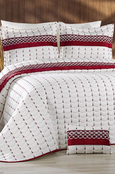 Colors Micro Çift Kişilik Yatak Örtüsü Krem Bordo - Çeyiz Diyarı (1)