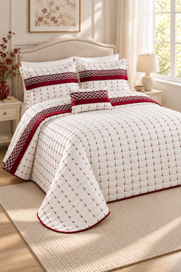 Colors Micro Çift Kişilik Yatak Örtüsü Krem Bordo - Çeyiz Diyarı (1)