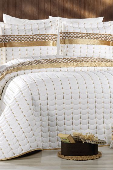 Colors Micro Çift Kişilik Yatak Örtüsü Krem Gold - Çeyiz Diyarı