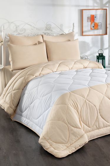 Comfort Uyku Seti Ve Yatak Örtüsü Çift Kişilik Bej - Çeyiz Diyarı