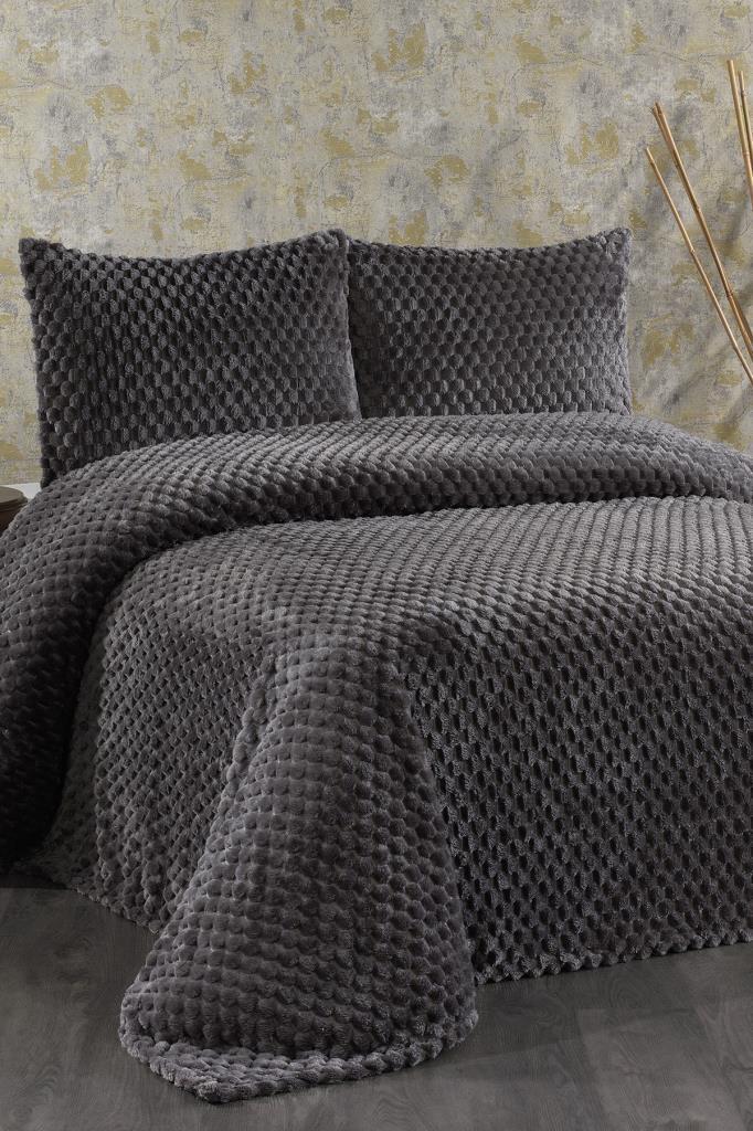 Cordoba Peluş Çift Kişilik Yatak Örtüsü Antrasit - 1