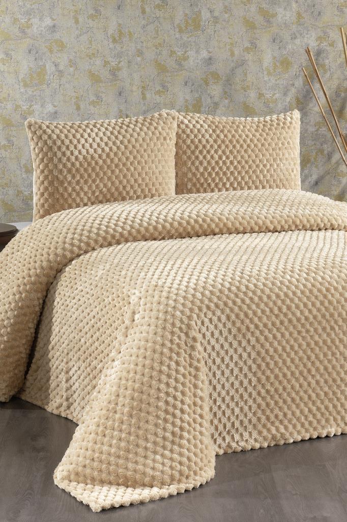 Cordoba Peluş Çift Kişilik Yatak Örtüsü Cappucino - 1