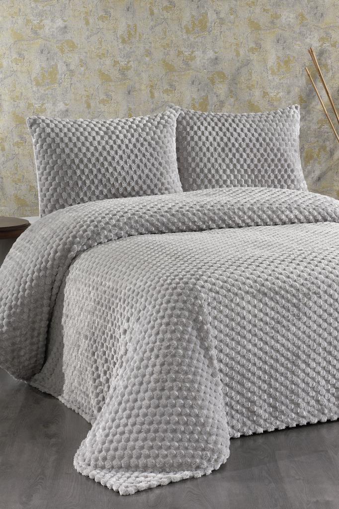 Cordoba Peluş Çift Kişilik Yatak Örtüsü Gri - 1