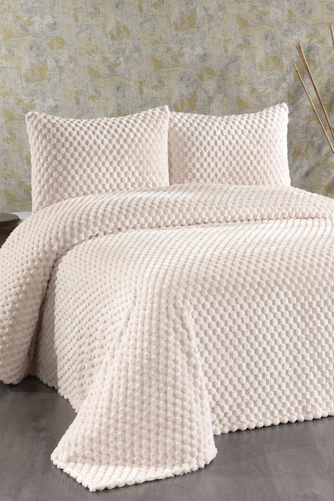 Cordoba Peluş Çift Kişilik Yatak Örtüsü Krem - 1