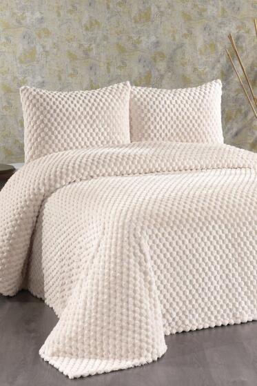 Cordoba Peluş Çift Kişilik Yatak Örtüsü Krem - Çeyiz Diyarı