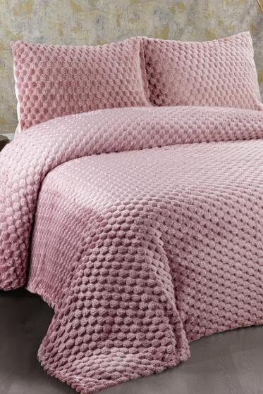 Cordoba Peluş Çift Kişilik Yatak Örtüsü Mürdüm - Çeyiz Diyarı