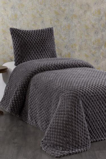 Cordoba Peluş Tek Kişilik Yatak Örtüsü Antrasit - Çeyiz Diyarı