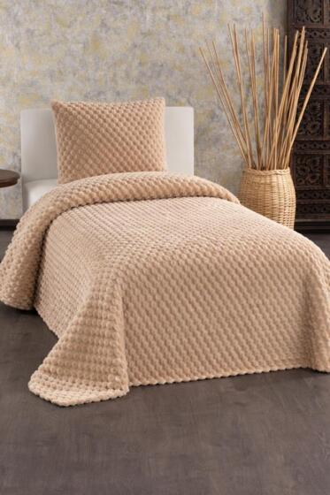 Cordoba Peluş Tek Kişilik Yatak Örtüsü Cappucino - Çeyiz Diyarı