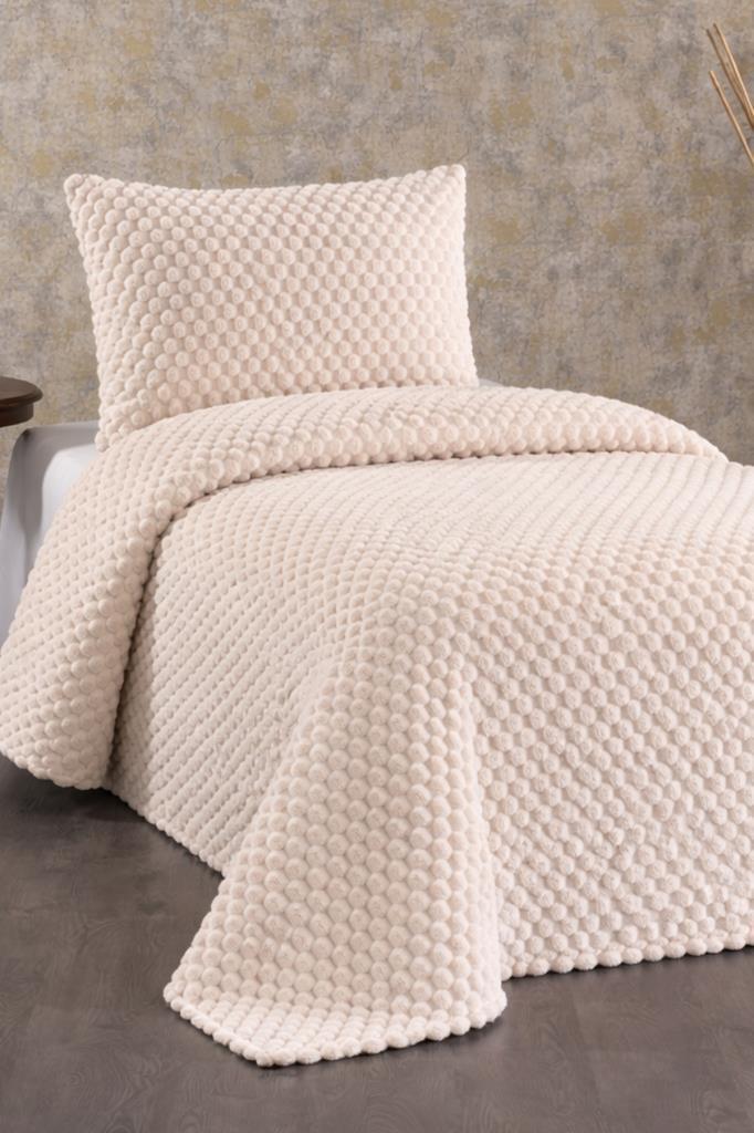 Cordoba Peluş Tek Kişilik Yatak Örtüsü Krem - 1