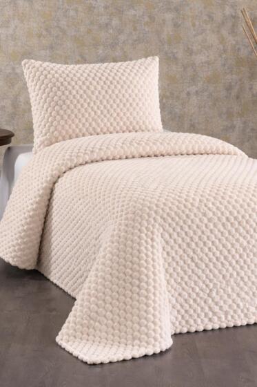 Cordoba Peluş Tek Kişilik Yatak Örtüsü Krem - Çeyiz Diyarı