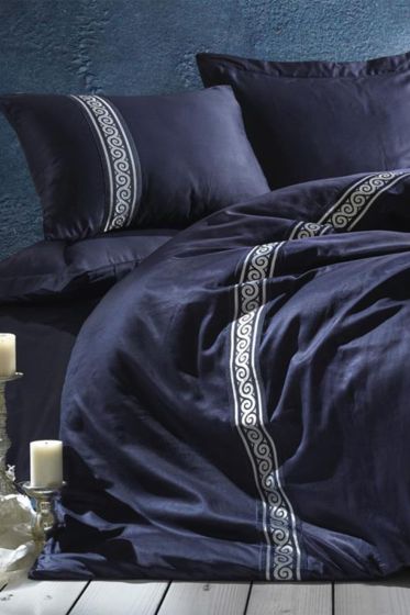 Cottonbox Brode Saten Royal Çift Kişilik Nevresim Takımı Lacivert - Cotton Box