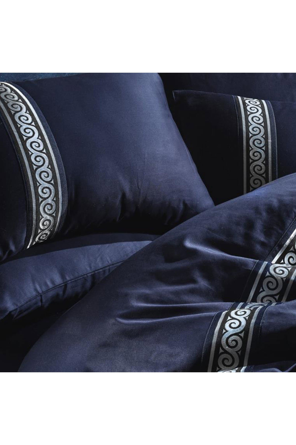 Cottonbox Brode Saten Royal Çift Kişilik Nevresim Takımı Lacivert - 3