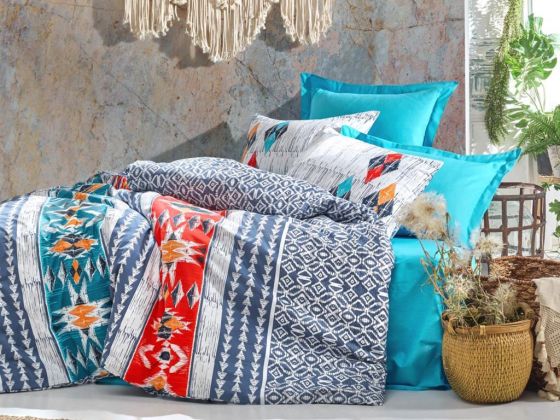 Cottonbox Ethnic Marika Çift Kişilik Nevresim Takımı Lacivert - Cotton Box