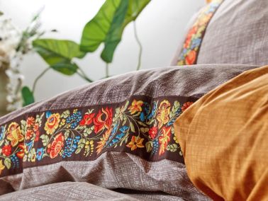 Cottonbox Folk Art Çift Kişilik Nevresim Takımı Vizon - 3