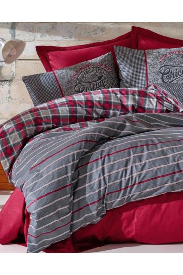 Cottonbox Masculine Jonas Çift Kişilik Nevresim Takımı Bordo - Cotton Box
