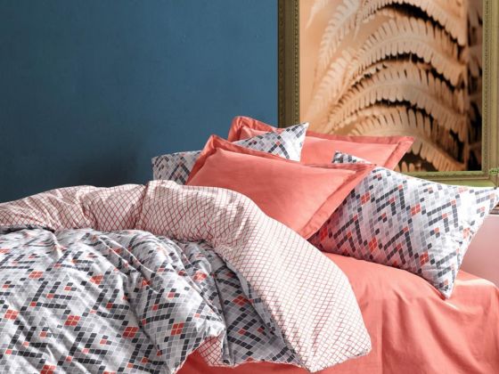 Cottonbox Minimal Tile Çift Kişilik Nevresim Takımı Tarçın - Cotton Box