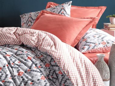 Cottonbox Minimal Tile Çift Kişilik Nevresim Takımı Tarçın - 2