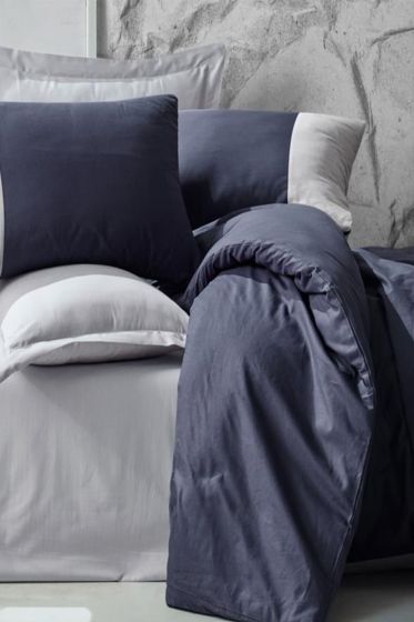Cottonbox Plain Çift Kişilik Nevresim Takımı Lacivert Gri - Cotton Box