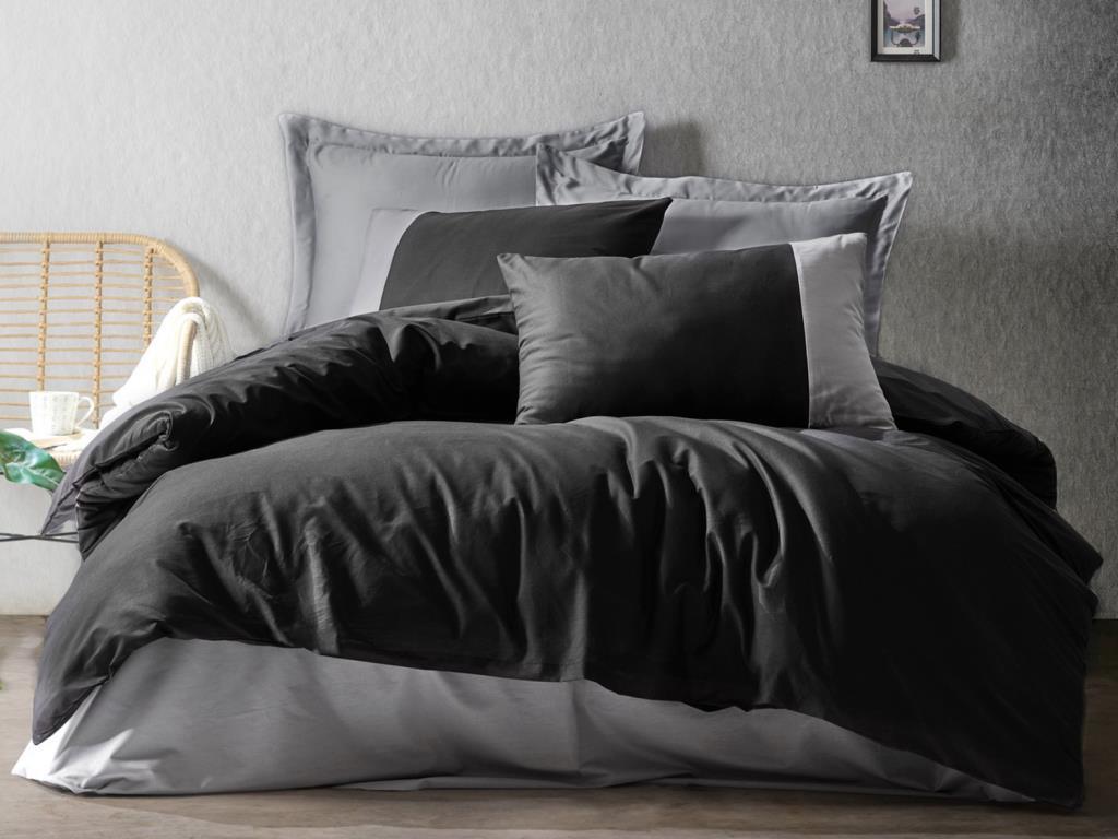 Cottonbox Plain Çift Kişilik Nevresim Takımı Siyah Gri - 1