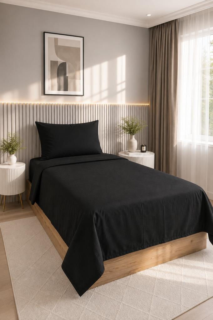 Daily Cheap 2 Parça Tek Kişilik Nevresim Seti 160x200 Siyah - 1
