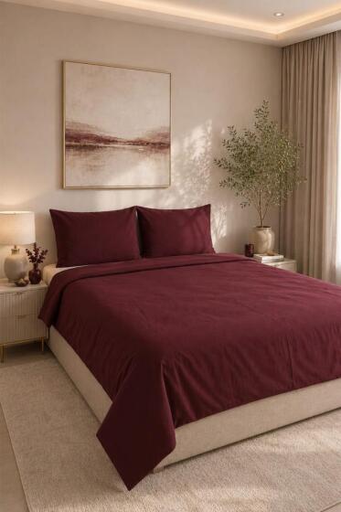 Daily Cheap 3 Parça Çift Kişilik Nevresim Seti 200x220 Bordo - Çeyiz Diyarı