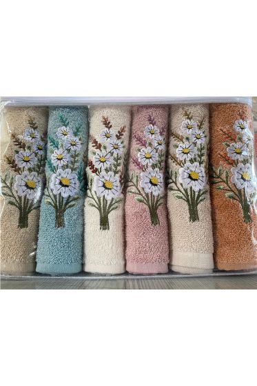 Daisy Flosh Nakışlı 6 lı El Yüz Havlu Takımı - Çeyiz Diyarı