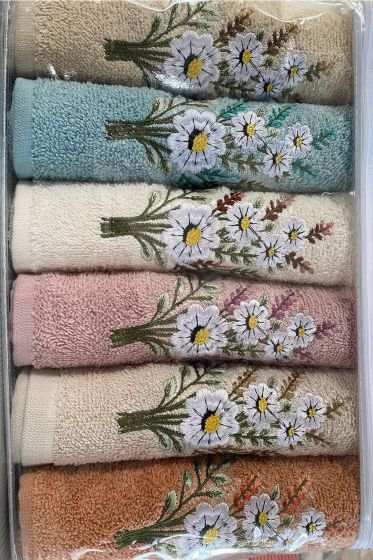 Daisy Flosh Nakışlı 6 lı El Yüz Havlu Takımı - Çeyiz Diyarı (1)