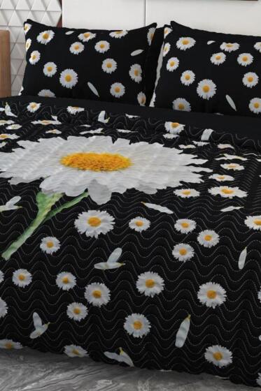 Daisy Mikro Saten 3D Dijital Baskılı Dört Mevsim Çift Kişilik Nevresim Takımı - Çeyiz Diyarı