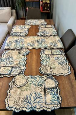 Dalım Keten Amerikan Servis Takımı 19 Parça Mavi - 1