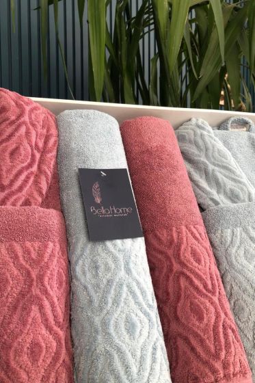 Damask 6 Parça Aile Bornoz Takımı Cherry Gri - Çeyiz Diyarı (1)