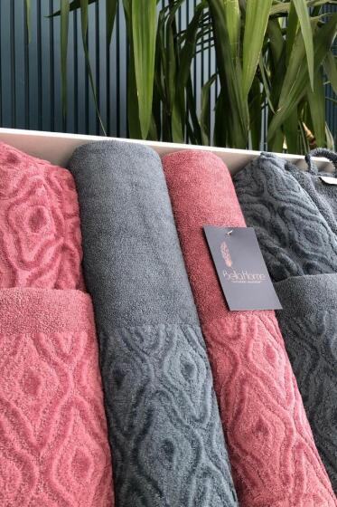 Damask 6 Parça Aile Bornoz Takımı Cherry İndigo - Çeyiz Diyarı (1)