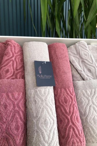 Damask 6 Parça Aile Bornoz Takımı Mürdüm Gri - Çeyiz Diyarı (1)