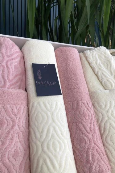 Damask 6 Parça Aile Bornoz Takımı Pudra Krem - Çeyiz Diyarı (1)