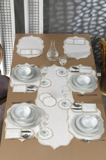 Damla Keten Nakışlı Amerikan Servis Takımı 19 Parça Gold - Çeyiz Diyarı