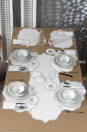 Damla Keten Nakışlı Amerikan Servis Takımı 19 Parça Silver - Çeyiz Diyarı