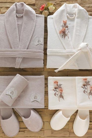 Dantela Anetta 3d Bamboo Bornoz Seti Krem Taş - Dantela (1)