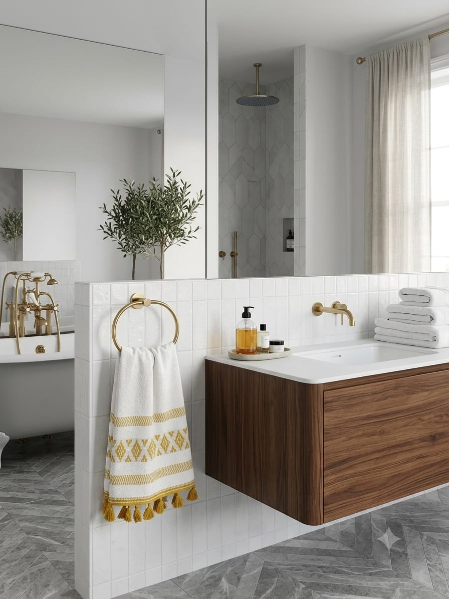 Kumsal Jakarlı Banyo Havlusu 90x140 cm Hardal - 1