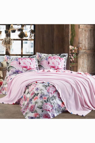 Dantela Violet Ponponlu Çift Kişilik Pike Takımı Pembe - Dantela (1)